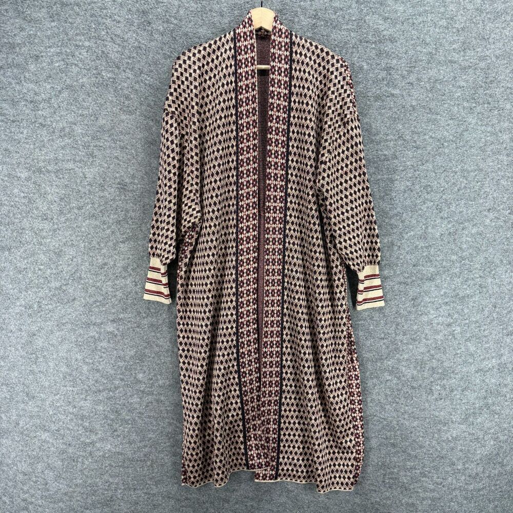 Unbranded Top Women M Medium Brown Geometric Open Front Long Sleeve Casual